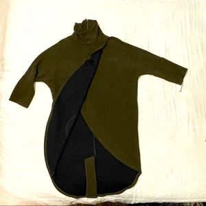 Joseph Ripkoff classy tunic with turtleneck. Size 6. Olive green and black.